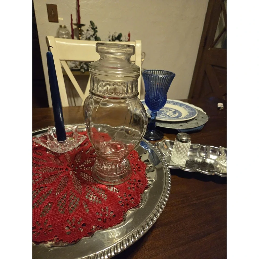 vintage clear glass apothecary jar, Great Decorative Cottagecore Granny Core